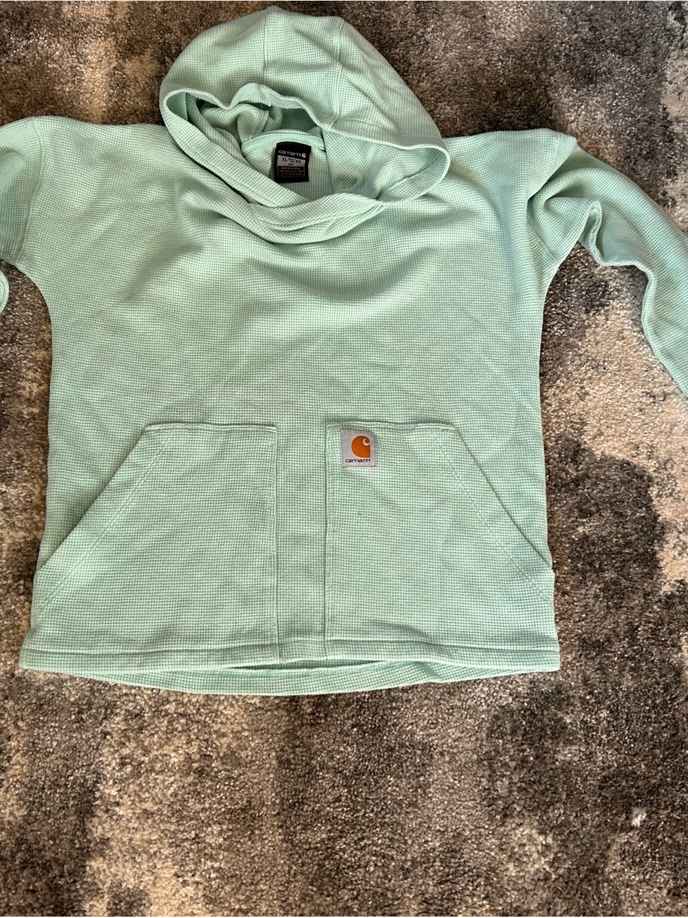 GIRLS Carhartt Mint Green Waffle Hoodie with Label